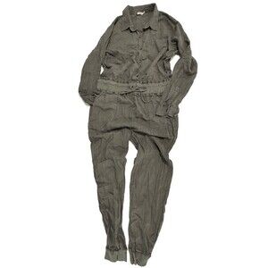 Faherty Arlie Day Jumpsuit Womens Large Surplus Green Long Sleeve Linen Blend